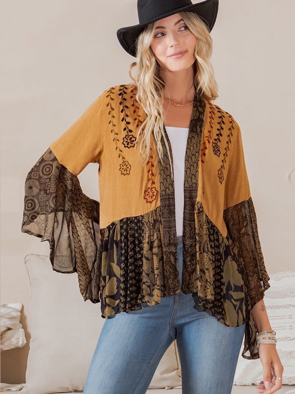 Young Threads NWT Boho Patchwork Kimono XL Camel